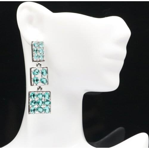 50x16mm Lovely Created Pink Kunzite Aquamarine Ladies Daily Wear Silver Stud Earrings