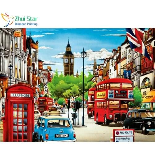 Zhui Star 5D DIY full square drill Diamond Painting Embroidery London stree Cross Stitch Mosaic Rhinestone home decor gift