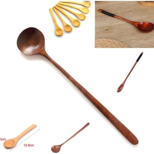 1pcs/6pcs Natural Wooden Spoon Tableware Spoon Anti-scald Tea Coffee Stirring Spoons Long Handle Spoon Kitchen Utensil Tool