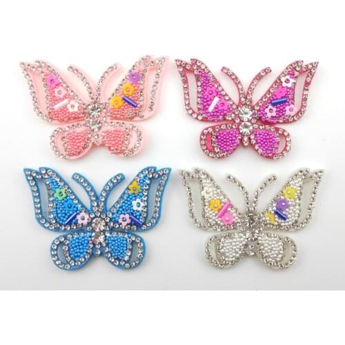 10Pcs/Lot 6.3*4.3CM Rhinestone Butterfly fApplique For DIY Clothes Patch Hat Shoes Decoration Headwear Hair Clips Accessories