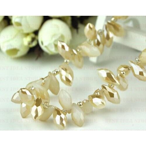 100pcs 6x12mm Beige Color Half Gold Plating Color Briolette Pendants Waterdrop Crystal Glass Jewelry Loose Teardrop Beads DIY