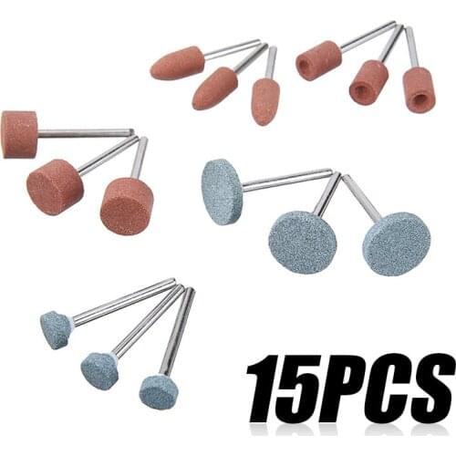 15pcs/set 15-20mm Corundum Rotary Tool Grinding Bits 1/8'' Shank Grinding Stone Abrasive Wheel For Sharpening Grinding