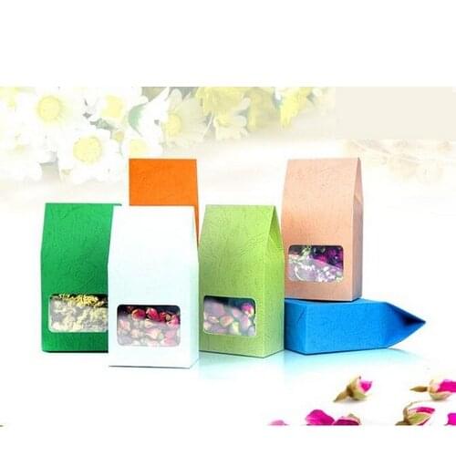 8*5*15.5cm Wholesale Embossing Kraft Paper Tea Packaging Bag With Clear Window,Plastic Window Box For Food,Standing Up Paper Bag