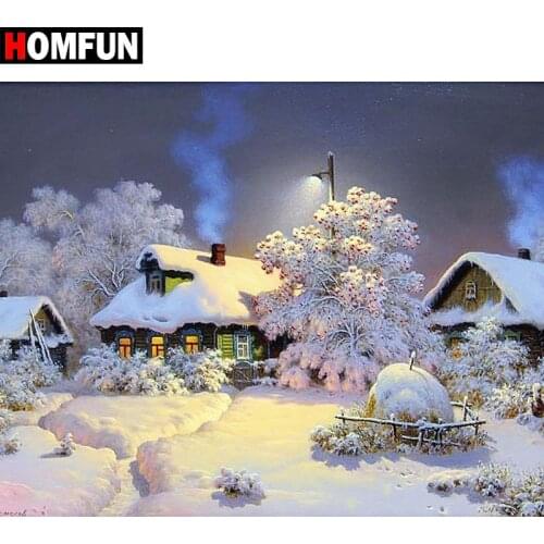 HOMFUN Full Square/Round Drill 5D DIY Diamond Painting "snow scenic house" Embroidery Cross Stitch 3D Home Decor Gift BK001