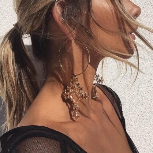 Big Cross Earring for Women Hoop Stud Earrings Yellow Gold Color Trendy Retro Lovers Wholesale Kolczyki Pendientes