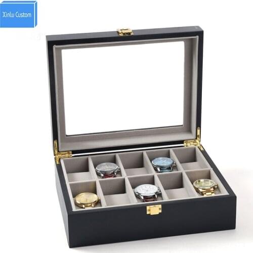 Wood Storage Organizer 10 Slots Watch Box Cherry Watch Display Case Large Glass Top Collection Cabinet With Metal Buckle Gifts