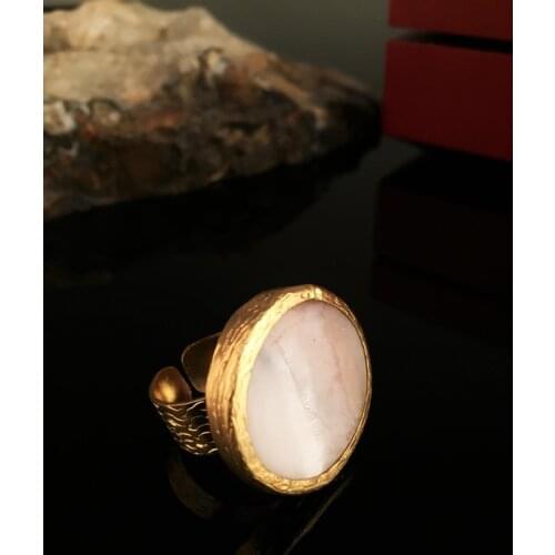 Dr Stone Natural Stone Women 'S Pearl Stone Gold Plated Ring XKRB54 372884534