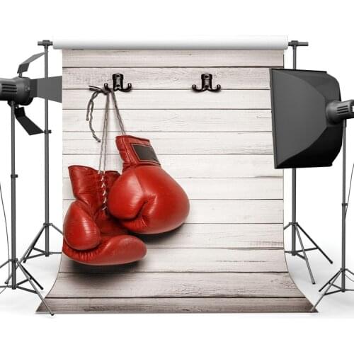 Red Boxing Glove Backdrop Shabby Wood Plank Backdrops Whitewashed Stripes Wooden Floor Photography Background