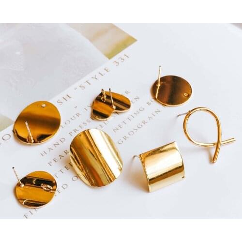 KC Gold Color Plated Stud Earrings Accessories Eardrop for Women Girl Jewelry Component Diy Handmade Material 4pcs