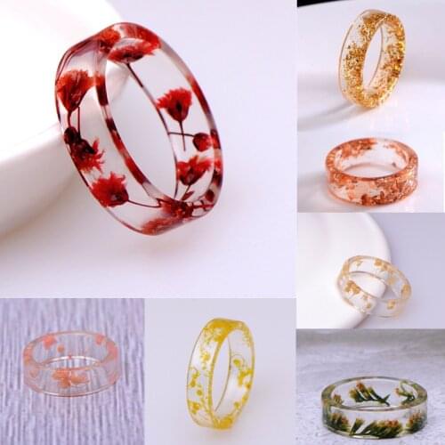 8 colors Dried Flowers Epoxy Trendy Clear Round Resin Ring Party Jewelry DIY Rings For Women Romantic Gifts Transparent Ring