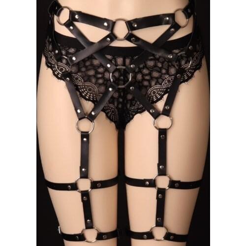 Fashion Women Girl Gorgeous Punk Gothic Leather Leg Ring Garter Stockings Belt Suspender Thigh Bondage Harness Sexy Lingerie