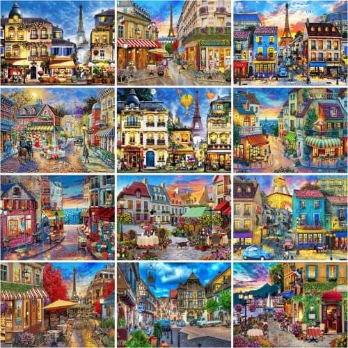 MomoArt 5D DIY Diamond Painting Street Rhinestone Picture Diamond Embroidery House Landscape Handmade Gift Wall Decorations