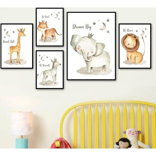 Cartoon Elephant Lion Zebra Rhino Giraffe Wall Art Canvas Painting Nordic Posters And Prints Wall Pictures For Kids Room Decor