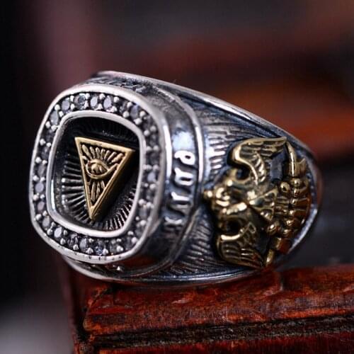 925 pure silver omniscient eye personality retro fashion mens ring