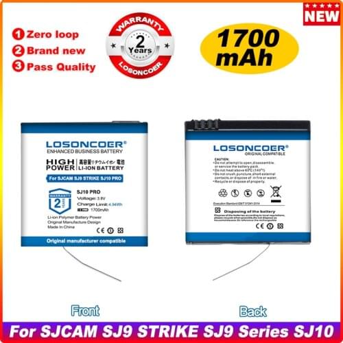 Original LOSONCOER 1700mAh For SJCAM SJ9 STRIKE SJ9 Series, SJ9 MAX, SJ10 PRO, SJ10X 4K Action Camera Battery