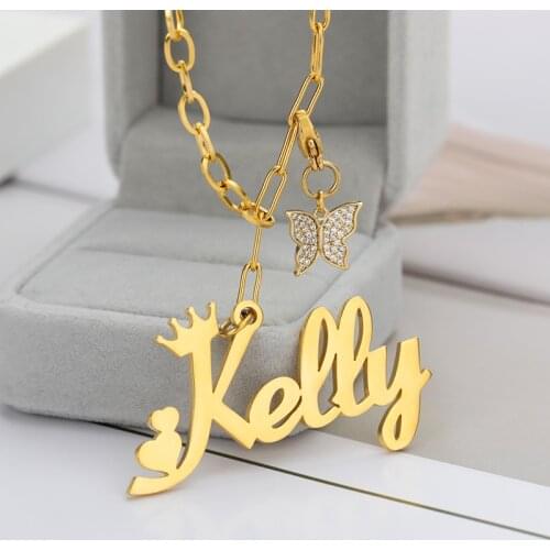 Custom Name Necklace With Butterfly Pendant Nameplate Gold Stainless Steel Choker Fashion Jewelry Anniversary Gift