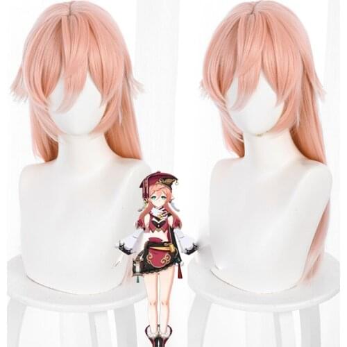 Game Genshin Impact Yan Fei Cosplay Wig Yanfei Gradient Pink White 60cm Long Heat Resistant Synthetic Hair Women Role Play