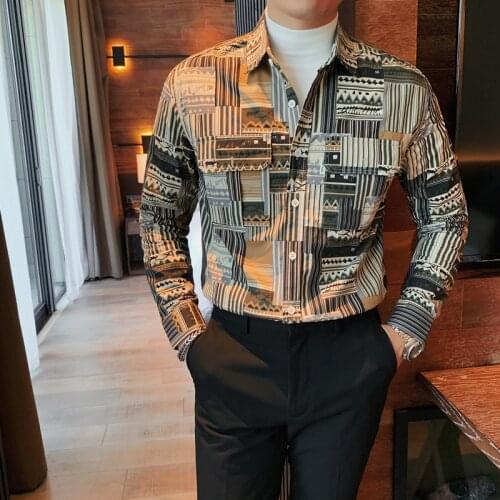 Top Quality Autumn New 100% Cotton Fashion Front Double Pockets Decor Long Sleeve Floral Shirts For Men Clothing Streetwear 3XL