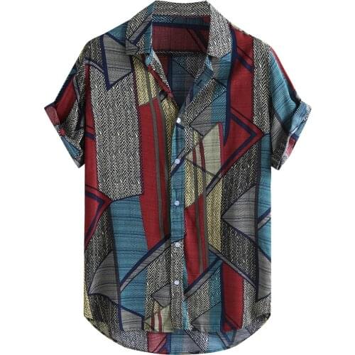 Pattern Men Shirt Ethnic Style Summer Short Sleeves Retro Vintage Streetwear Loose Button Casual Shirts Blouse Top Chemise Homme