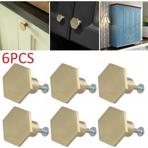 6pcs Gold Cabinet Door Knobs Kitchen Furniture Knobs Hexagon Brass Cupboard Pulls Drawer Door Knobs Cabinet Handles