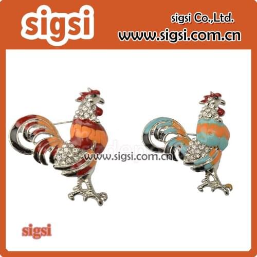 Silver Tone Multicolor enamel Large Red Rooster Chicken Brooch Pin Rhinestone Cock Animal breastpin Jewelry