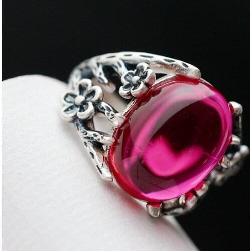 999 silver mustard The red corundum Thai silver ring Open silver restoring ancient ways women to quit