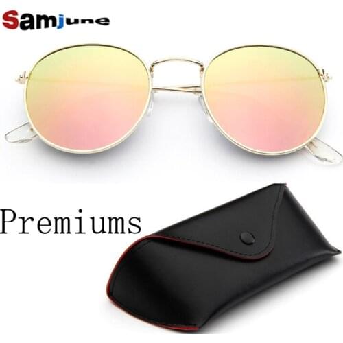 Vintage Round Sunglasses Women men female brand Metal Frames Mirror Lenses Sun Glasses For women oculos de sol with case