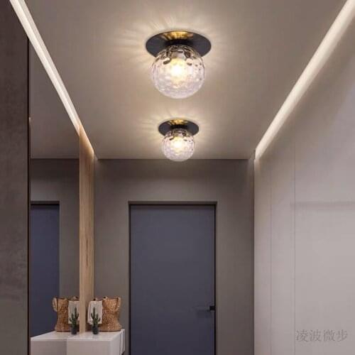 E27 Glass Round Ball Iron Work Ceiling Light Aisle Magic Bean Single End Hall Balcony Staircase Bedroom Ceiling Light