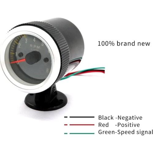 2" 52mm LED Tacho Mini Gauge Tachometer Carbon Fiber Face Yellow 0-8000RPM