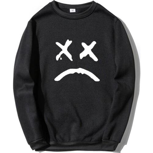 Round Collar Without A Hat Men Sweatshirt Lil Peep Hoodies Happy Smiling Face Print Fleece Pullover Hoodie Men Women Streetwear