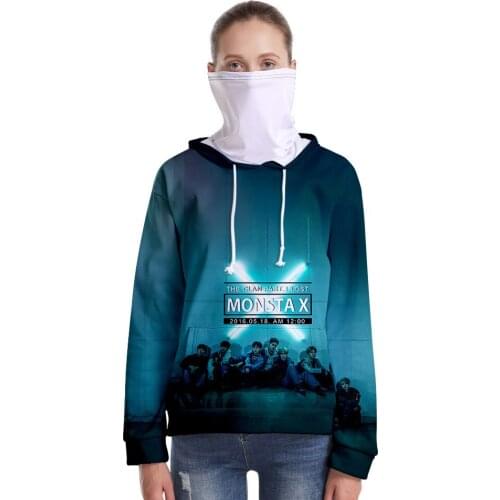 MONSTA X Kpop Hoodies Harajuku Sweatshirts Womens Clothing Korean Hoodie Clothes for Girls Outwear Hoody with Seamless Headscarf