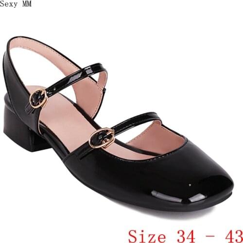 Low Med Heel Shoes Women Pumps Mary Janes Shoes Low Heels Kitten Heels Plus Size 34 - 40 41 42 43