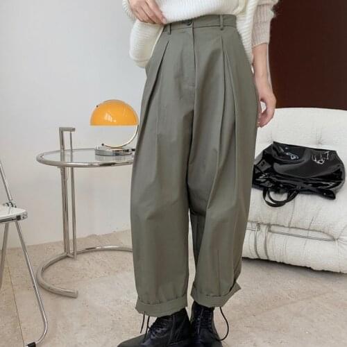 TVVOVVIN Korean Simple High Waist Wide Leg Pants Casual Commute Loose Women All-match Ankle-length Pants V3GN