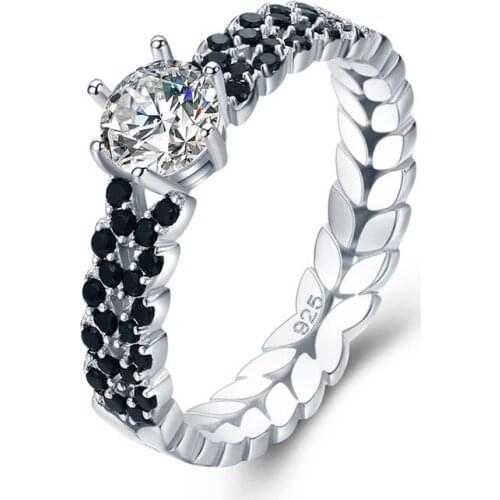 UFOORO sterling silver wedding ring Finger Beautiful Jewelry Romantic shiny BLACK zircon Ring For girl gift C480