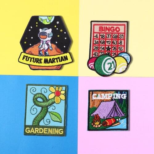 Camping tent Embroidered Billiards Patches For Clothes Decor High Quality Little yellow flower Martian astronauts Applique