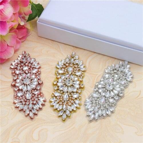 YANSTAR 5PCS Wholesale Clear Crystal Rose Gold Crystal Rhinestone Appliques For Bridal Gown Belts Rhinestone Appliques YS887