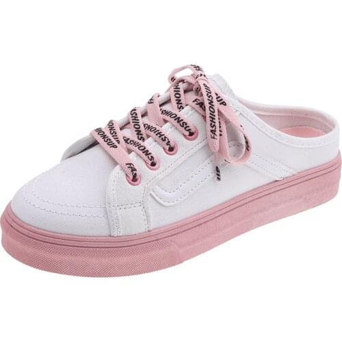Canvas Shoes Women 2020 Spring and Aummer Womens Lace-up Casual Shoes Without Heel Half Support One Pedal Lazy Shoes hh56