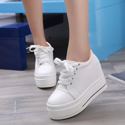 Womens Shoes Wedge Heels 9cm New Sneakers Platform Ladies Walking Shoes Black White Female Canvas Vulcanize Shoes for Girls