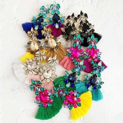 Geometry Rose Red Crystal tassel drop Earrings For Women Charm Statement Jewelry Luxury Wedding Rhinestone Earrings Female 2019