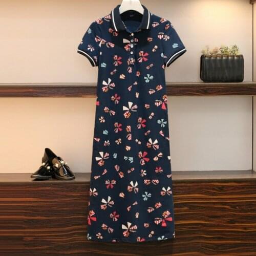 2021 Summer Polo Dress Women Dot Printing Turn-down Collar Dresses Cotton Plus Size L-4XL Long Tshirtdress Female Casual Clothes