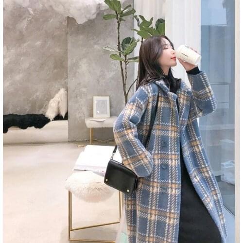 2021 New Arrival Korea Grid Wrap Coat Slim Women Winter Jacket Warm Thicken Ladies Coat Long Coats Tweed Parka Womens Jacket