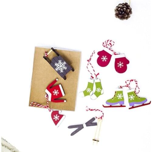 1Set Creative Christmas Wooden Pendants Ornaments DIY Party Decorations Xmas Tree Kids Gift Ski Pendants Craft