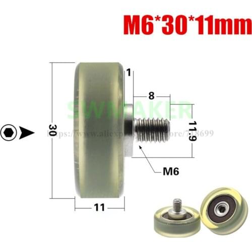 1pcs 8*30*11mm M8*30*11mm M6*30*11mm conveyor belt, polyurethane PU, 608 bearing, rubber-coated wheel,elastic mute wheel