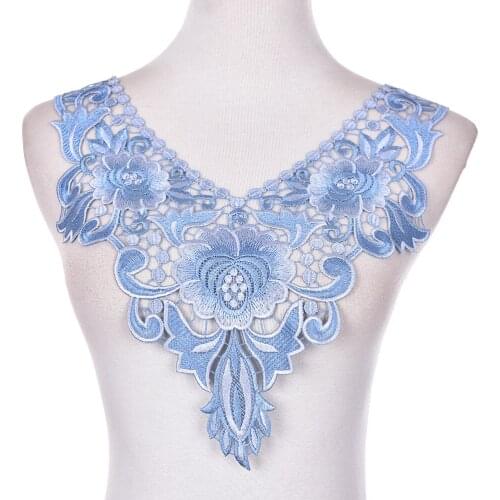 1pcs Lace Embroidered Floral Neckline Neck Collar Trim Clothes Sewing Applique
