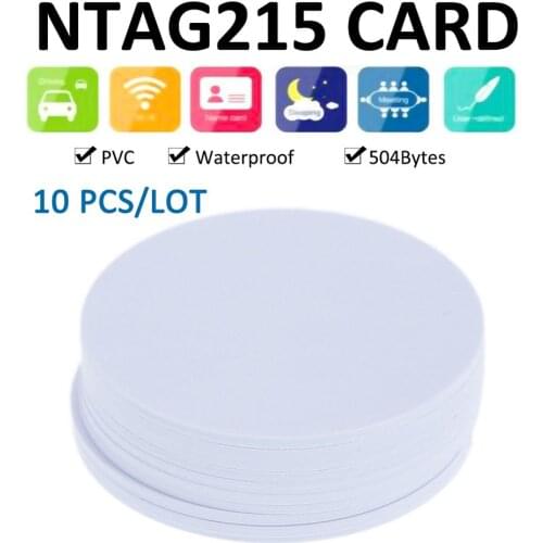 10PCS Universal Ntag 215 NFC Tag Smart Chip RFID Consumption Round NFC Tags Blank Cards PVC Access Attendance Cards