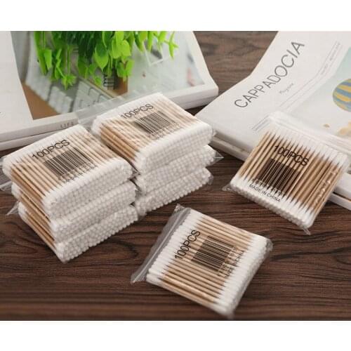 100/48/26PCS Disposable Cotton Swabs Wooden Stick Nose Ears Cleaning Health Care Cleaning Makeup Tools