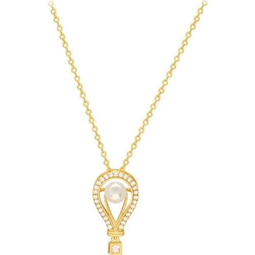 2020 Fashion Jewelry New Design Gold Chain Crystal Pearl Hot Air Balloon Pendant Necklace Collar Choker Necklaces For Women