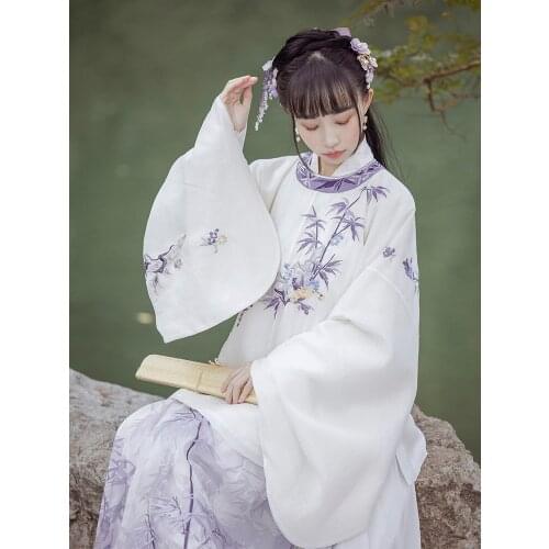 2021 chinese ancient style hanfu costume round collar embroidery design ming dynasty outfit fairy princess folk dance hanfu