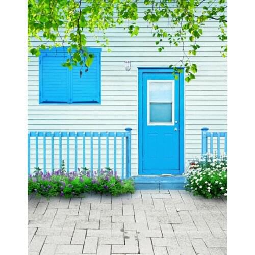 5x7ft Brick Floor House Flowers Tree Photography Backdrops Photo Props Studio Background