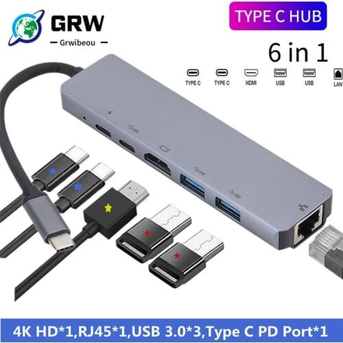 USB HUB C HUB Adapter 6 in 1 USB C to USB 3.0 HDMI-Compatible Dock for MacBook Pro For Nintendo Switch USB-C Type C 3.0 Splitter